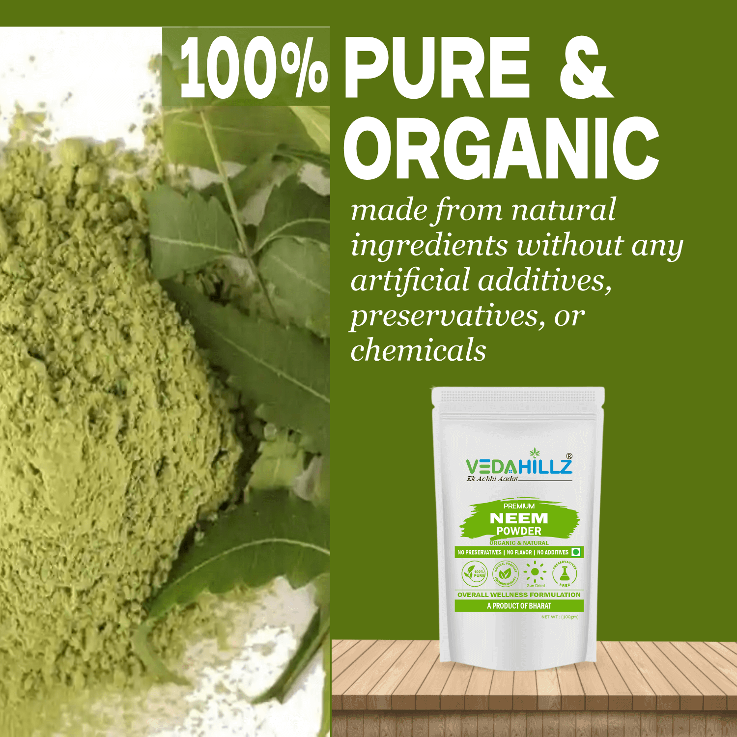 Vedahillz Neem Powder Made from Carefully Selected Neem Leaves